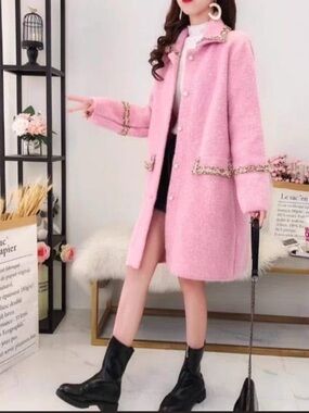 Womens Stylish Pink Sweater Pea Coat